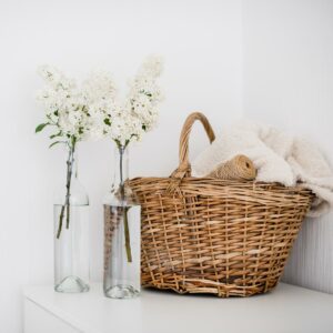 Brown Bath Towel and basket